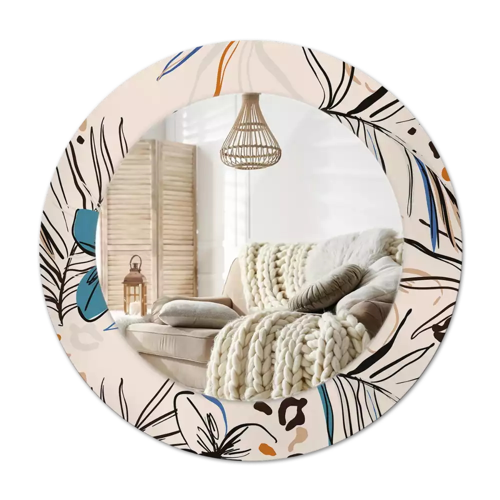 Miroir rond imprimé Fleurs style jungle