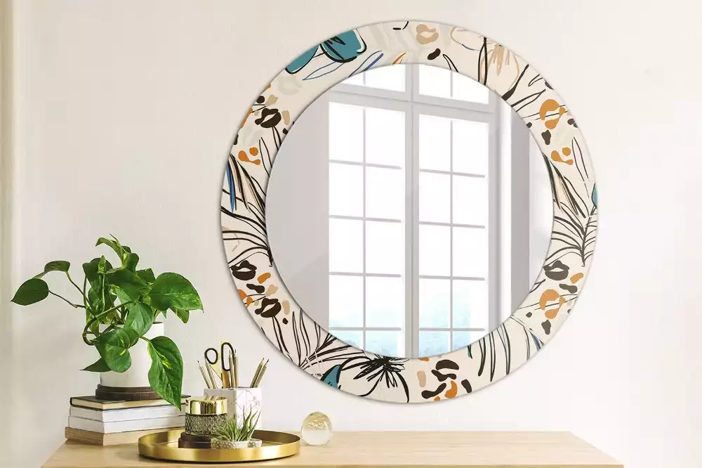 Miroir rond imprimé Fleurs style jungle