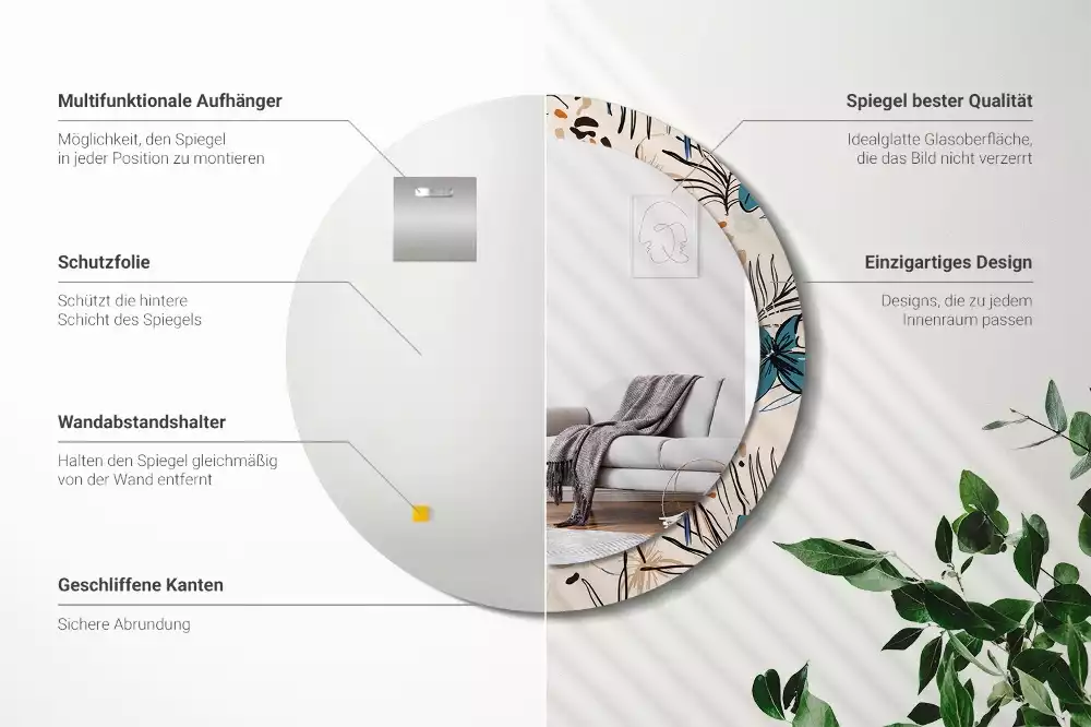 Miroir rond imprimé Fleurs style jungle