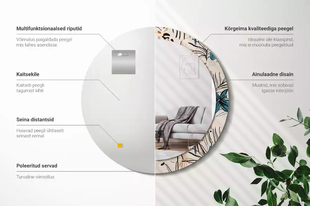 Miroir rond imprimé Fleurs style jungle