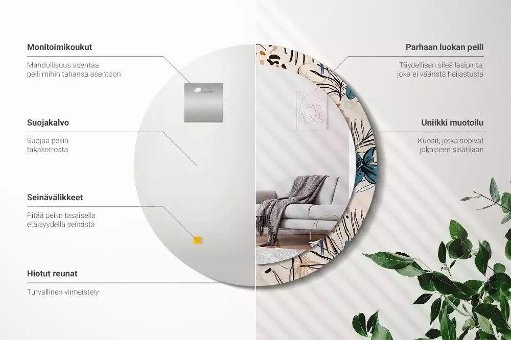 Miroir rond imprimé Fleurs style jungle