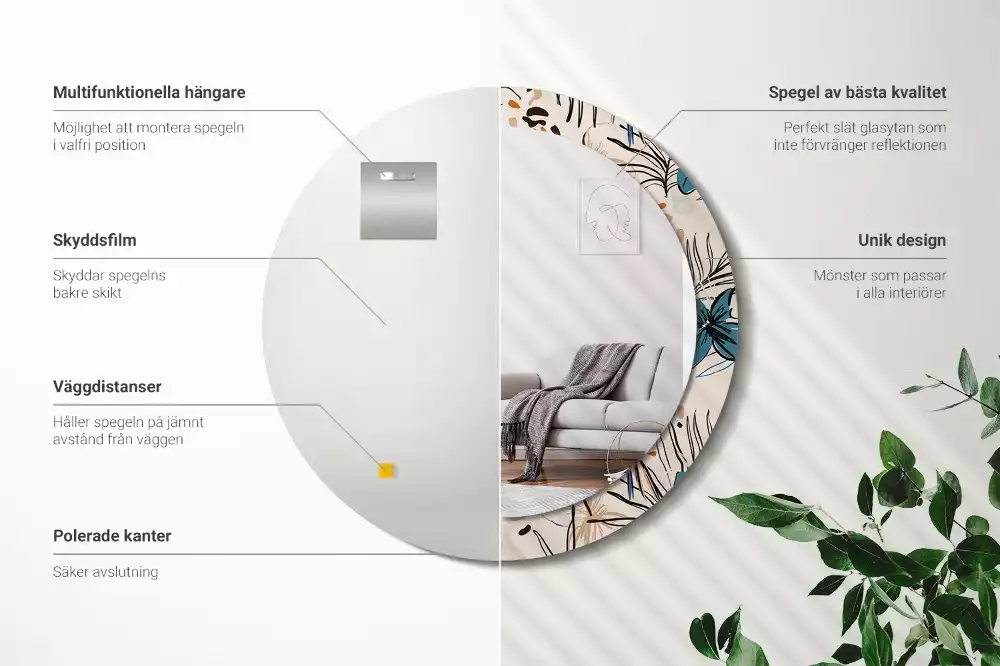 Miroir rond imprimé Fleurs style jungle