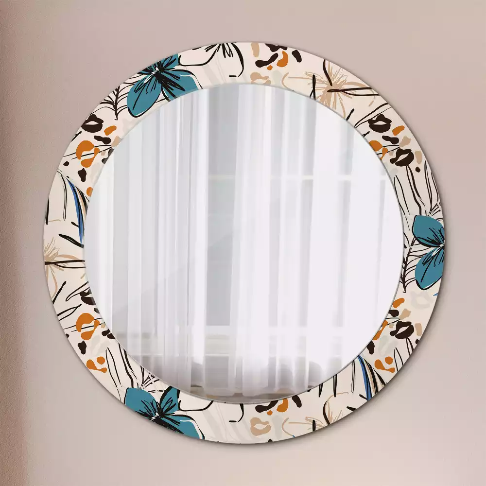 Miroir rond imprimé Fleurs style jungle