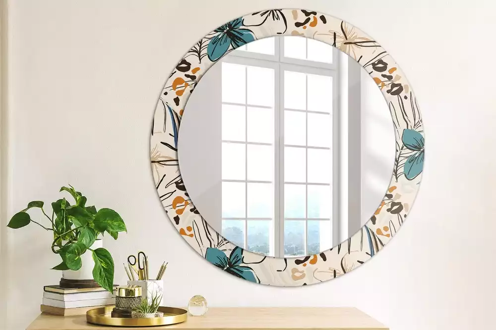 Miroir rond imprimé Fleurs style jungle