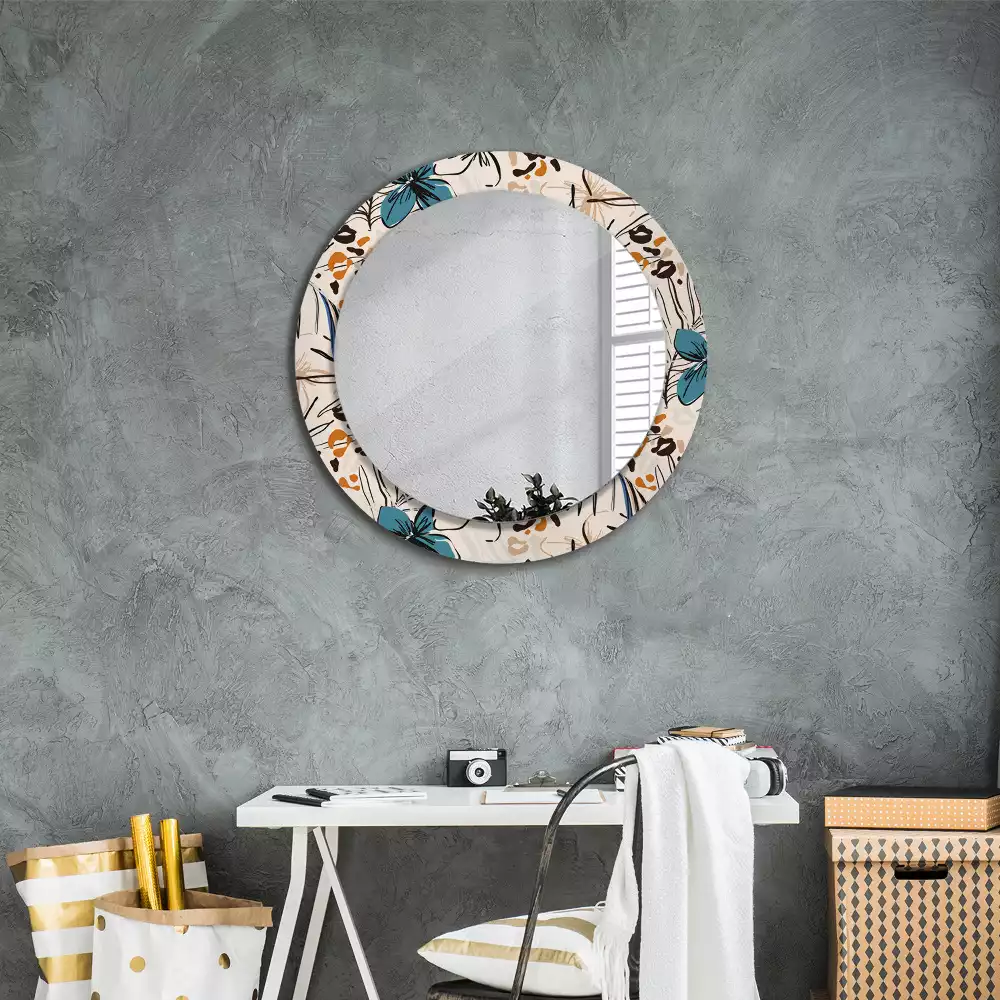 Miroir rond imprimé Fleurs style jungle