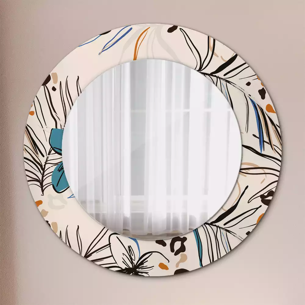 Miroir rond imprimé Fleurs style jungle