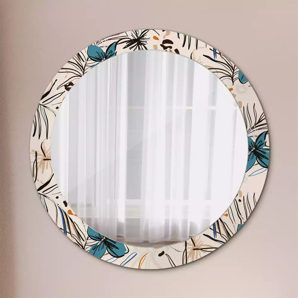 Miroir rond imprimé Fleurs style jungle
