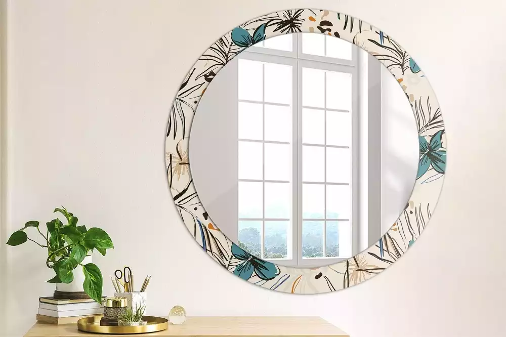 Miroir rond imprimé Fleurs style jungle