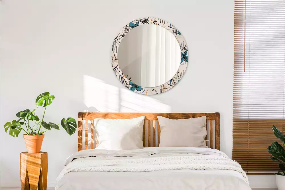 Miroir rond imprimé Fleurs style jungle