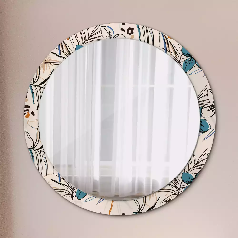 Miroir rond imprimé Fleurs style jungle