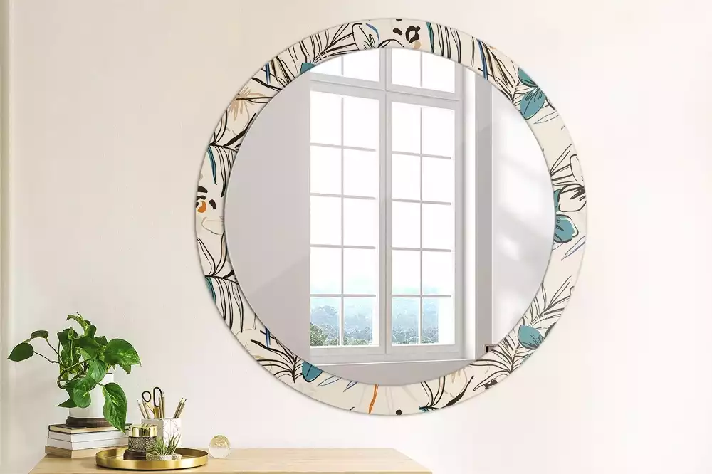 Miroir rond imprimé Fleurs style jungle