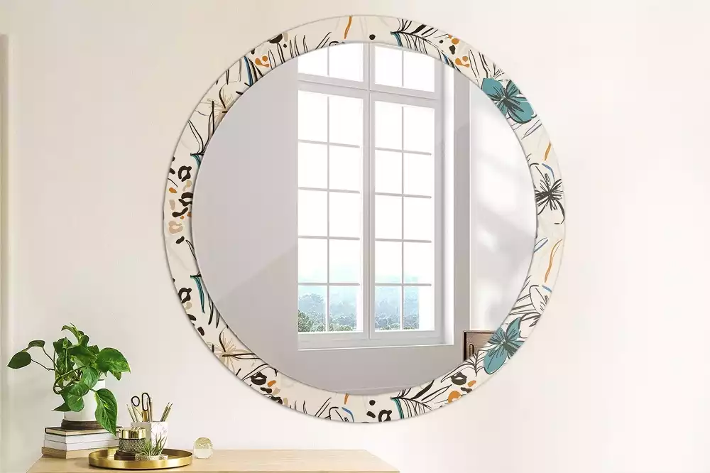 Miroir rond imprimé Fleurs style jungle