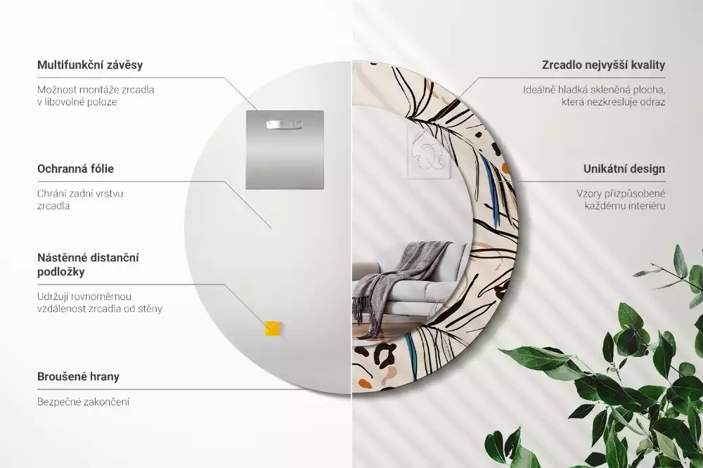 Miroir rond imprimé Fleurs style jungle