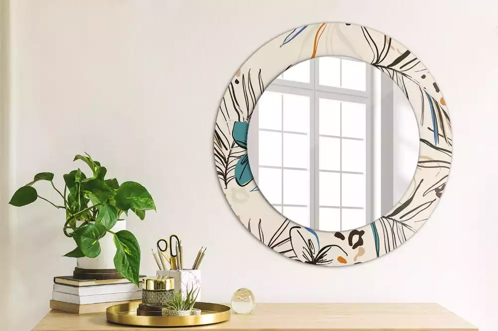 Miroir rond imprimé Fleurs style jungle
