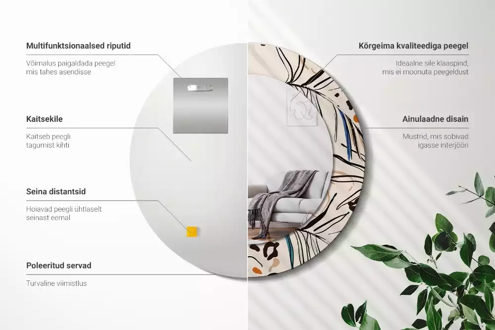Miroir rond imprimé Fleurs style jungle