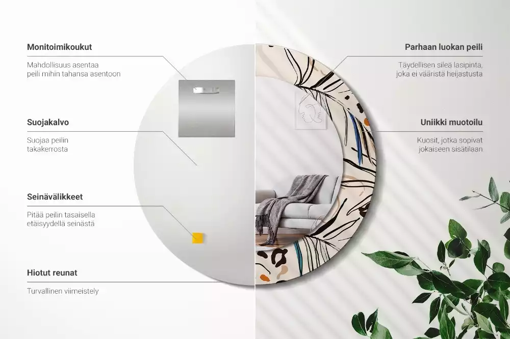 Miroir rond imprimé Fleurs style jungle