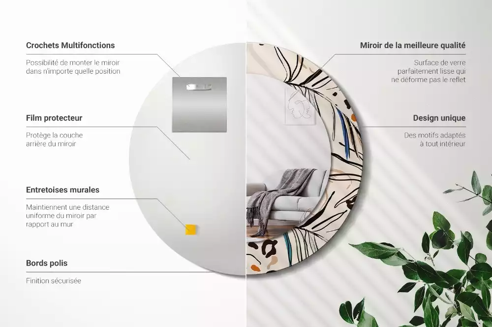 Miroir rond imprimé Fleurs style jungle