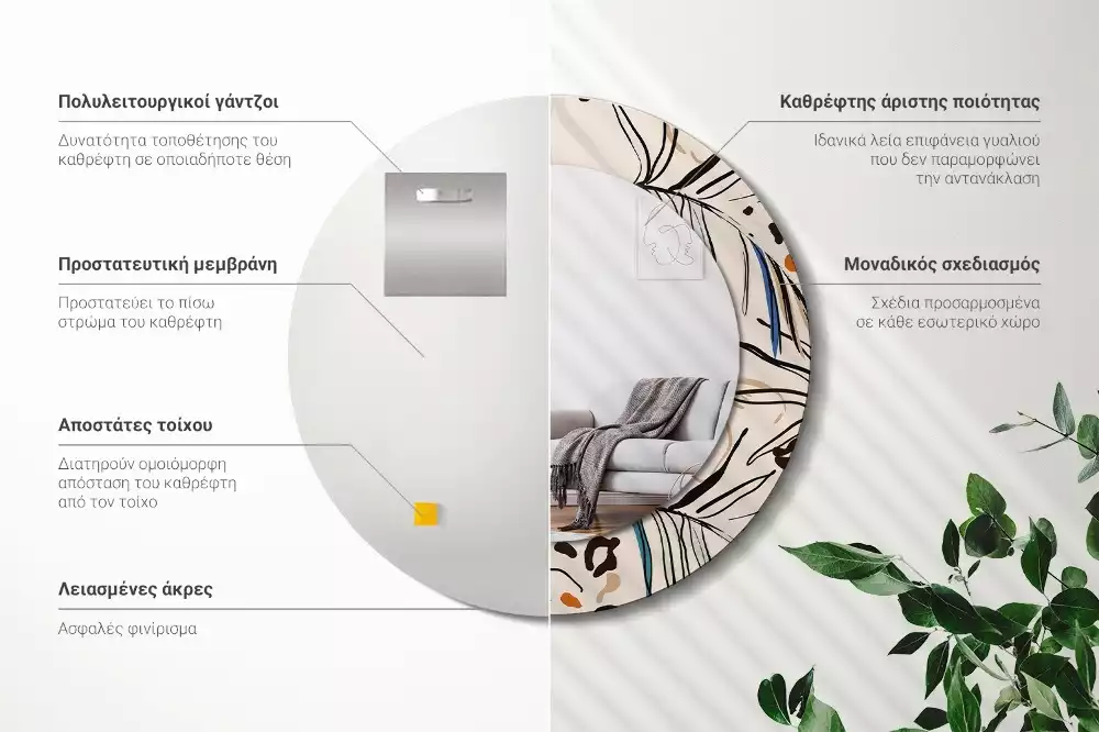 Miroir rond imprimé Fleurs style jungle