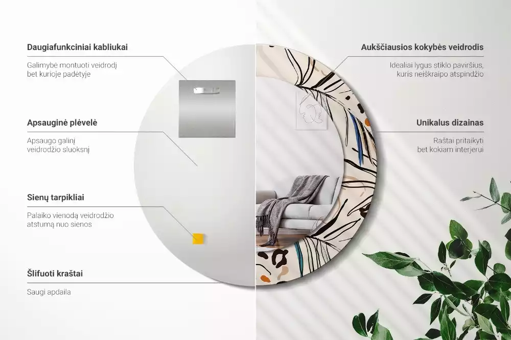 Miroir rond imprimé Fleurs style jungle