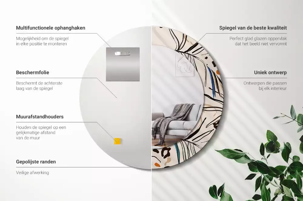 Miroir rond imprimé Fleurs style jungle