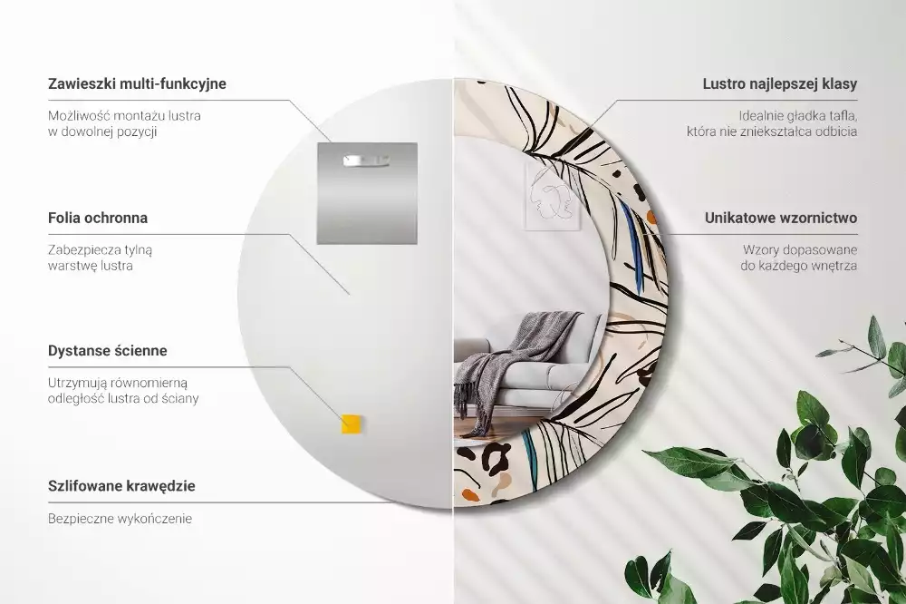 Miroir rond imprimé Fleurs style jungle