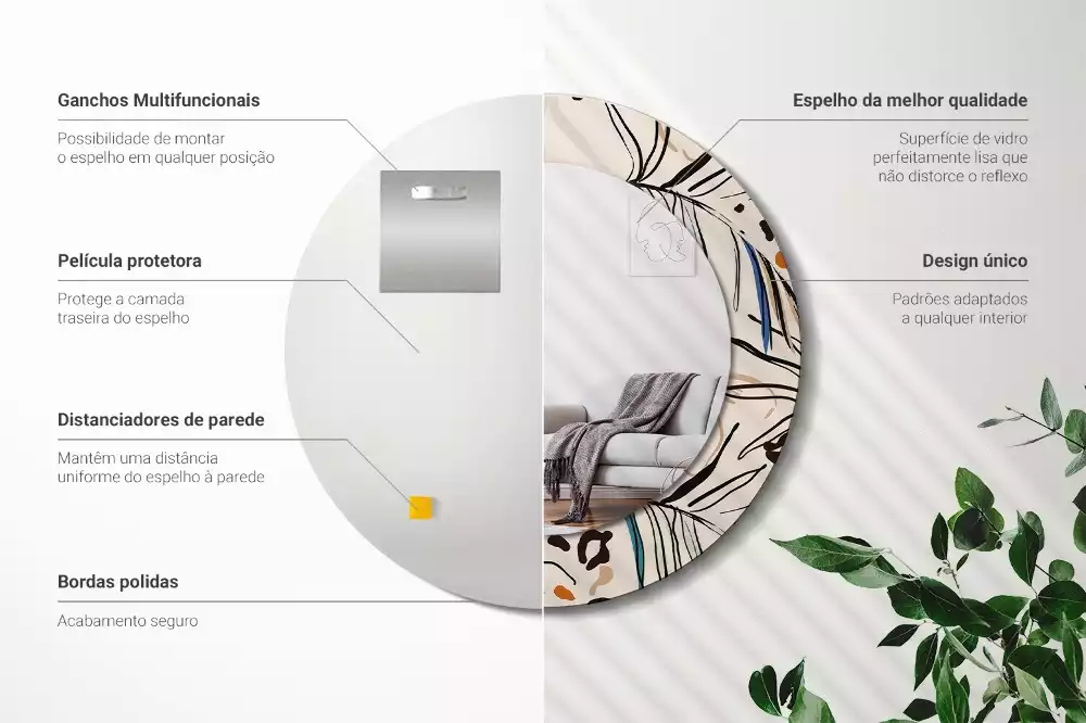 Miroir rond imprimé Fleurs style jungle