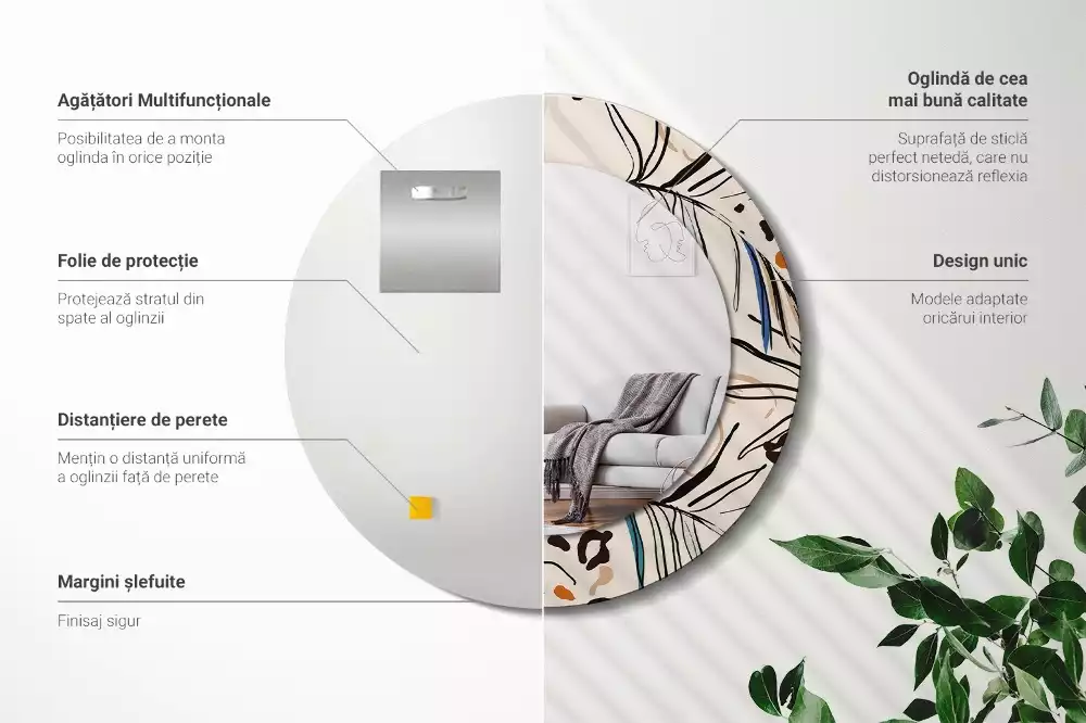 Miroir rond imprimé Fleurs style jungle
