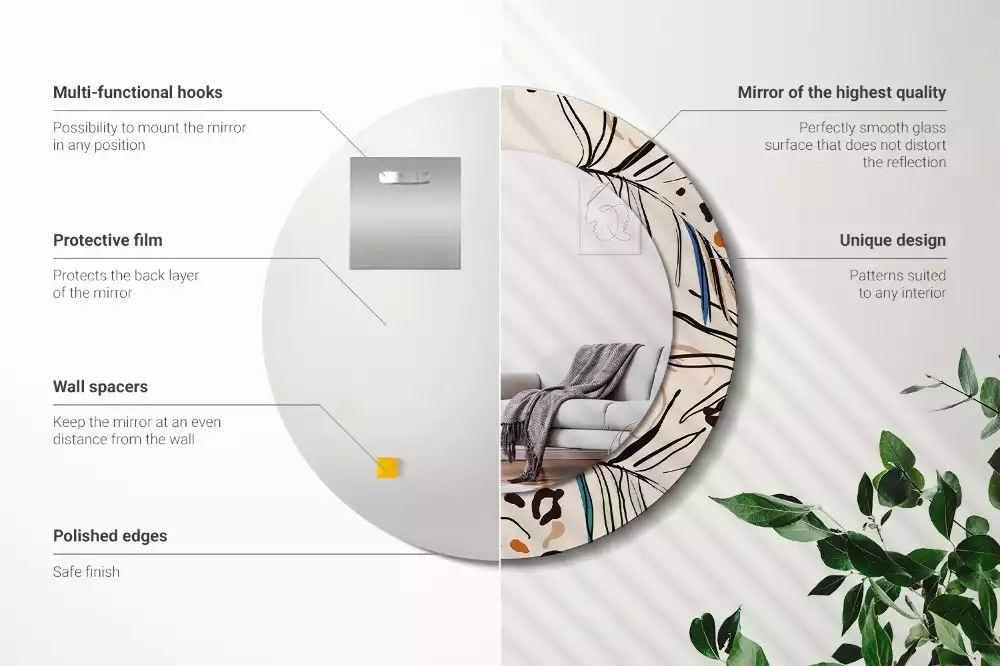 Miroir rond imprimé Fleurs style jungle