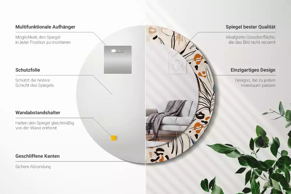 Miroir rond imprimé Fleurs style jungle