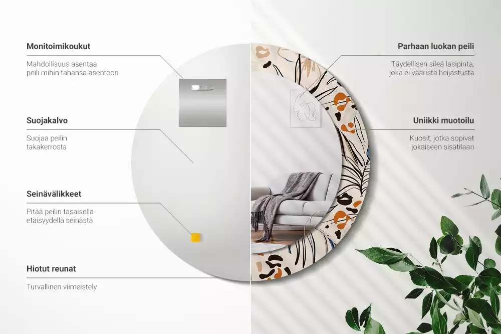 Miroir rond imprimé Fleurs style jungle