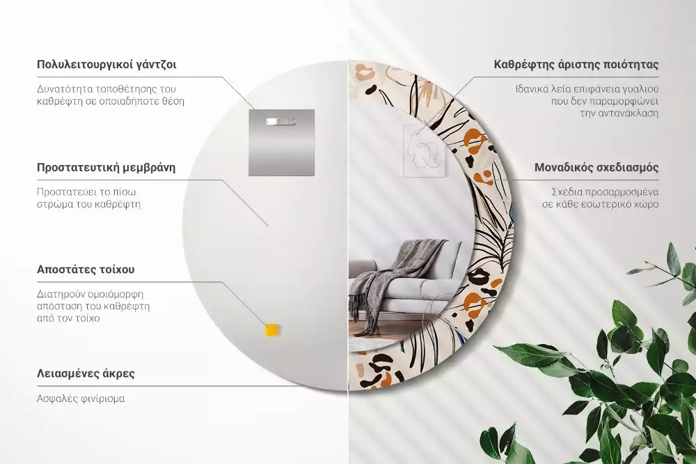 Miroir rond imprimé Fleurs style jungle