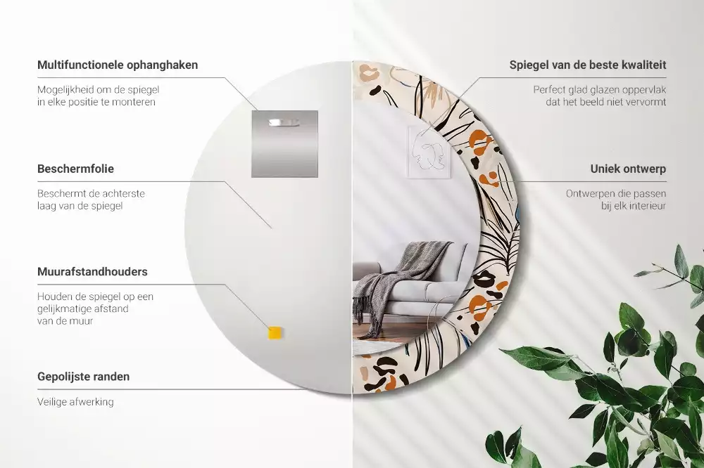 Miroir rond imprimé Fleurs style jungle