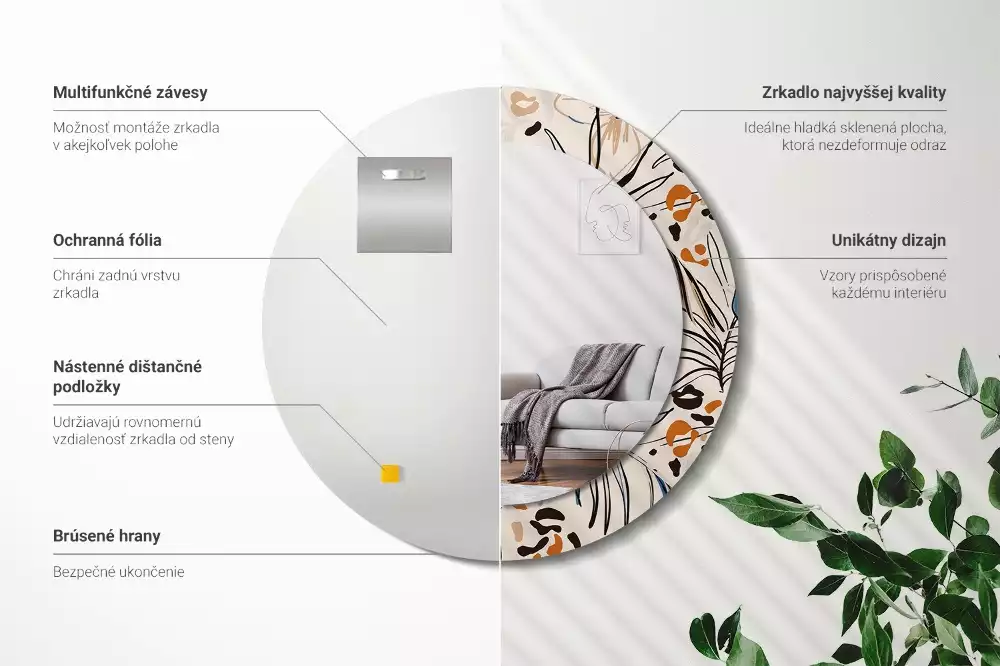 Miroir rond imprimé Fleurs style jungle