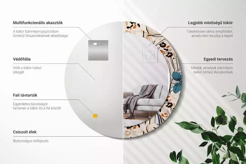 Miroir rond imprimé Fleurs style jungle