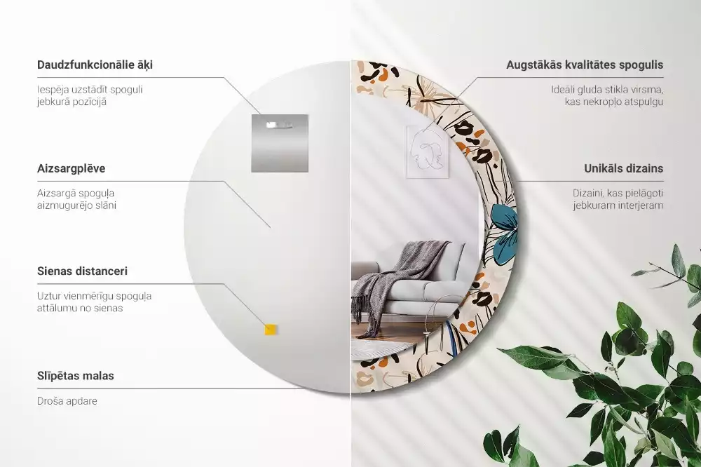 Miroir rond imprimé Fleurs style jungle