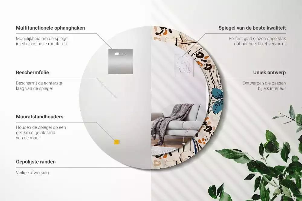 Miroir rond imprimé Fleurs style jungle