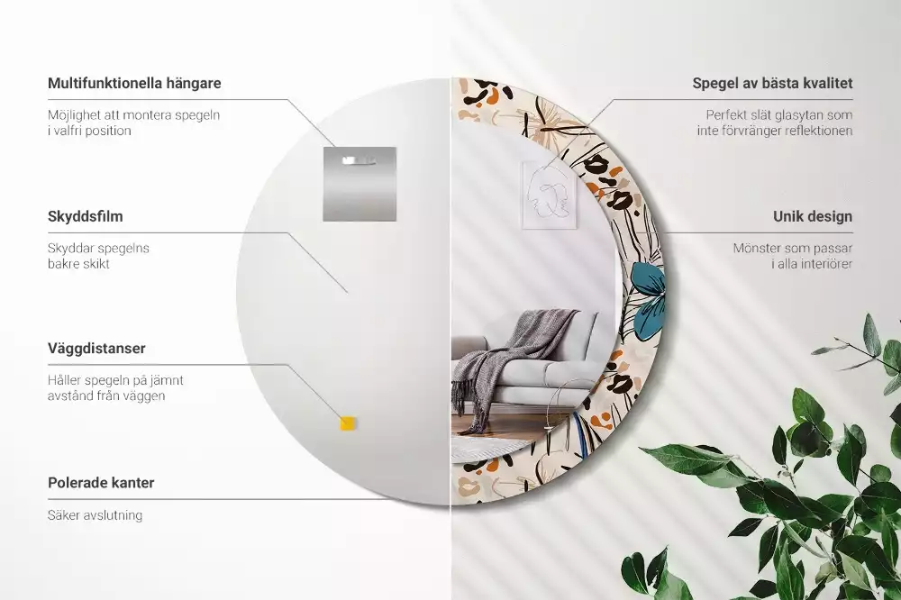 Miroir rond imprimé Fleurs style jungle