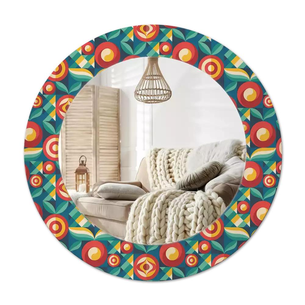 Miroir rond avec décoration Fruits et feuilles géométriques