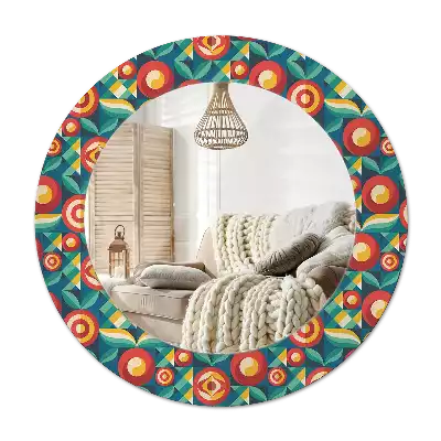 Miroir rond avec décoration Fruits et feuilles géométriques