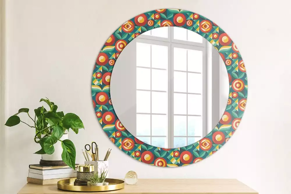 Miroir rond avec décoration Fruits et feuilles géométriques