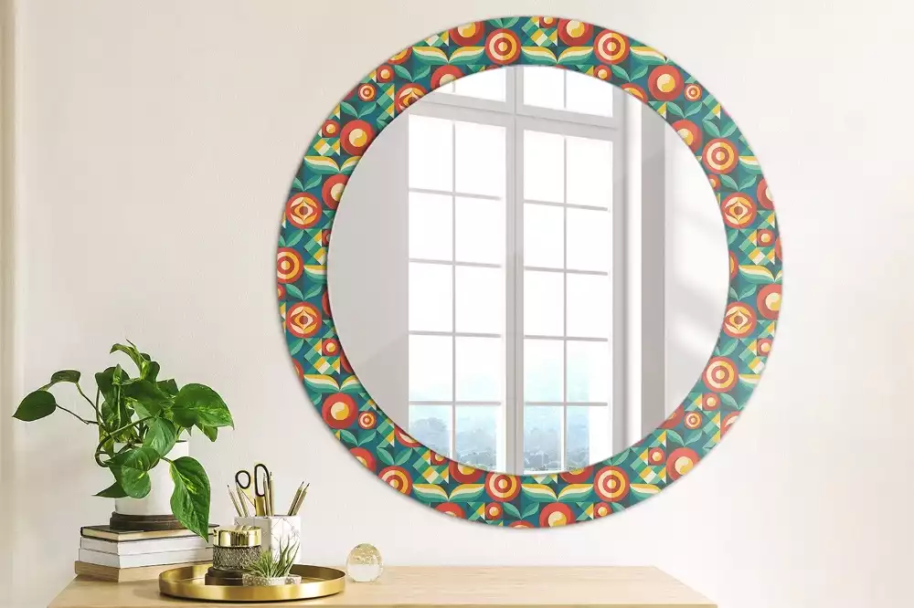 Miroir rond avec décoration Fruits et feuilles géométriques