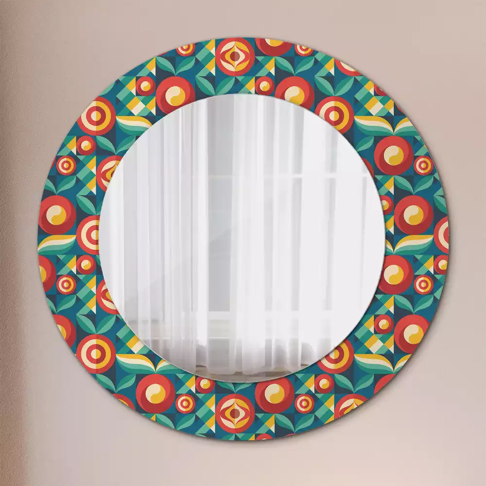 Miroir rond avec décoration Fruits et feuilles géométriques