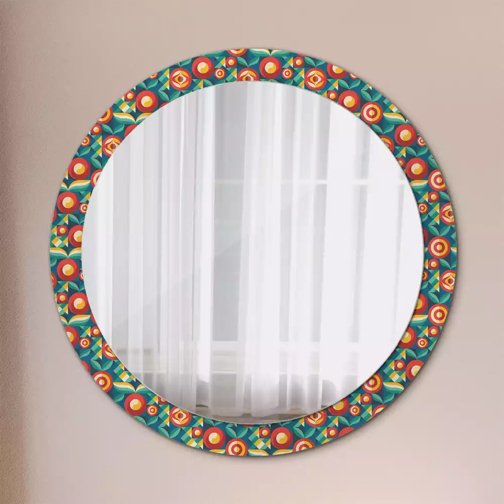 Miroir rond avec décoration Fruits et feuilles géométriques