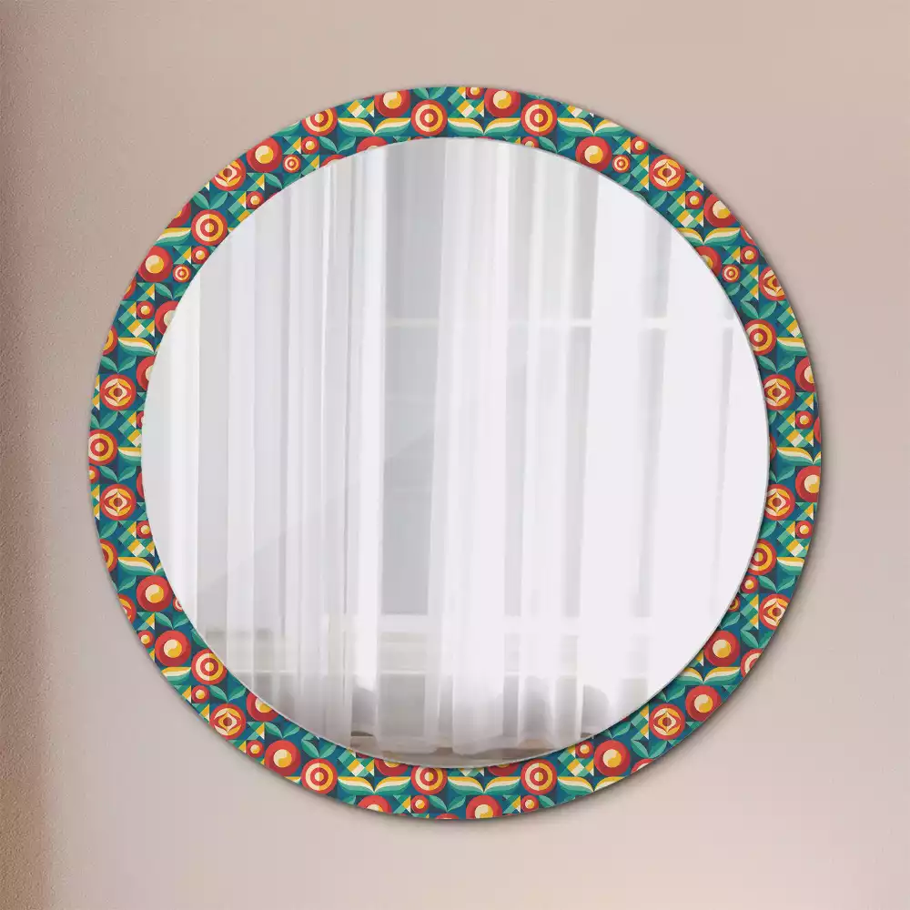 Miroir rond avec décoration Fruits et feuilles géométriques