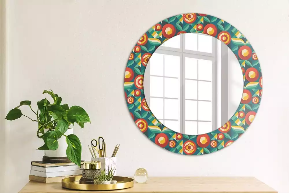 Miroir rond avec décoration Fruits et feuilles géométriques