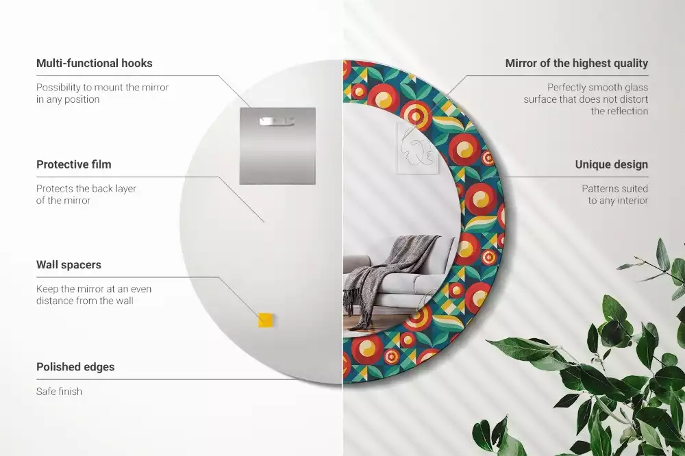 Miroir rond avec décoration Fruits et feuilles géométriques