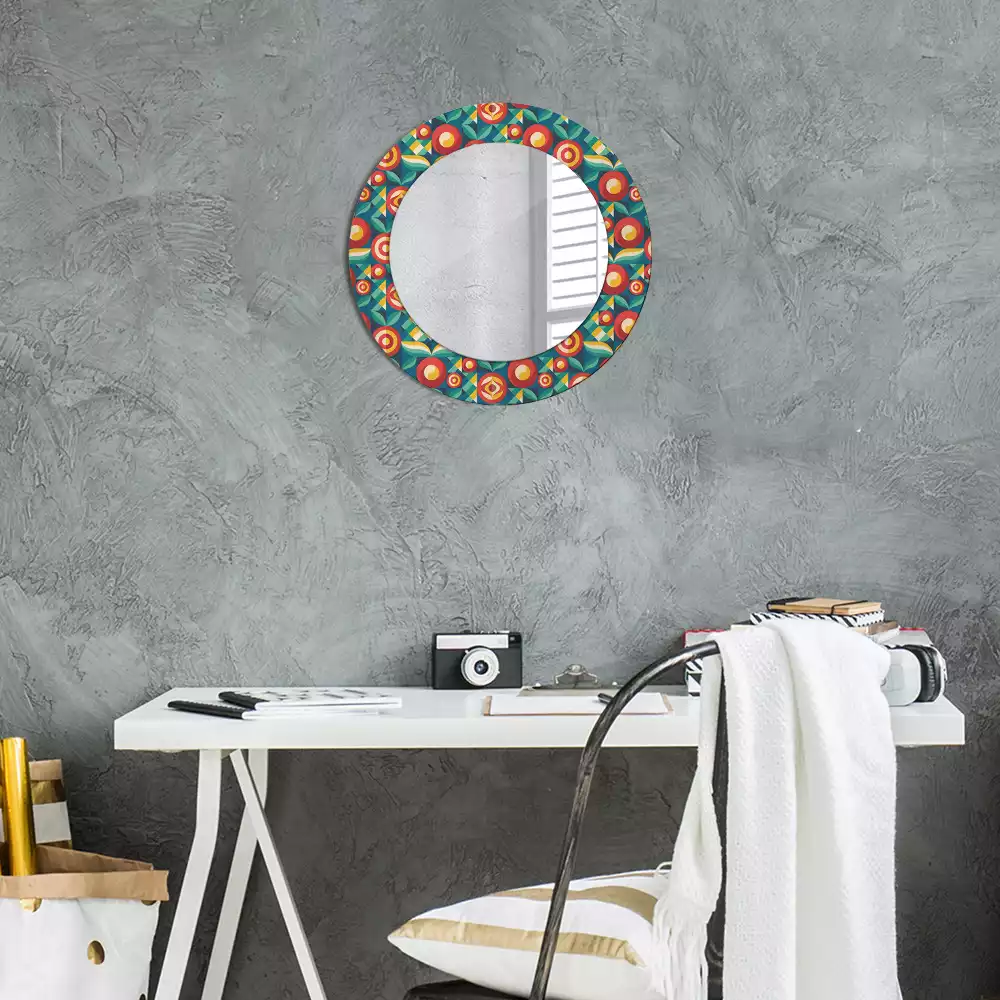 Miroir rond avec décoration Fruits et feuilles géométriques