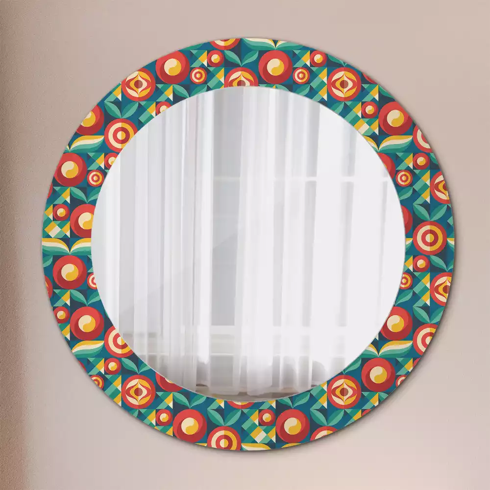 Miroir rond avec décoration Fruits et feuilles géométriques