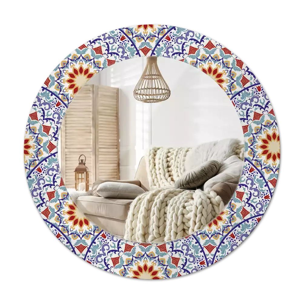 Miroir rond cadre avec impression Composition orientale