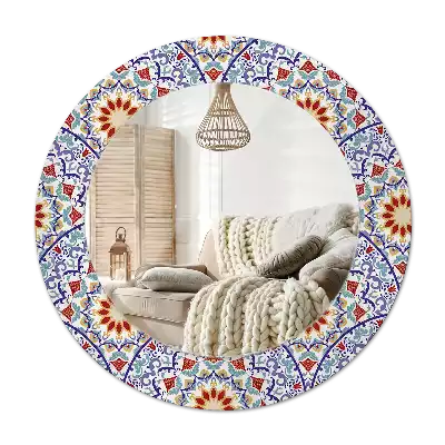 Miroir rond cadre avec impression Composition orientale